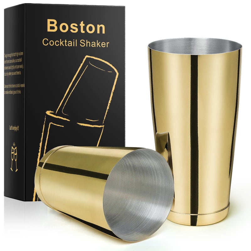 LINALL Stainless Steel Boston Shaker - 2-piece 18oz & 28oz Professional Bartender Cocktail Shaker Bartender Shaker Kit - CTSK0013 (Gold) - Image 1